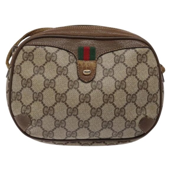 GUCCI GG Supreme Web Sherry Line Shoulder Bag PVC Beige - Picture 10 of 16